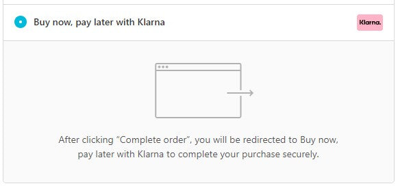 Select Buy Now, Pay Later with Klarna