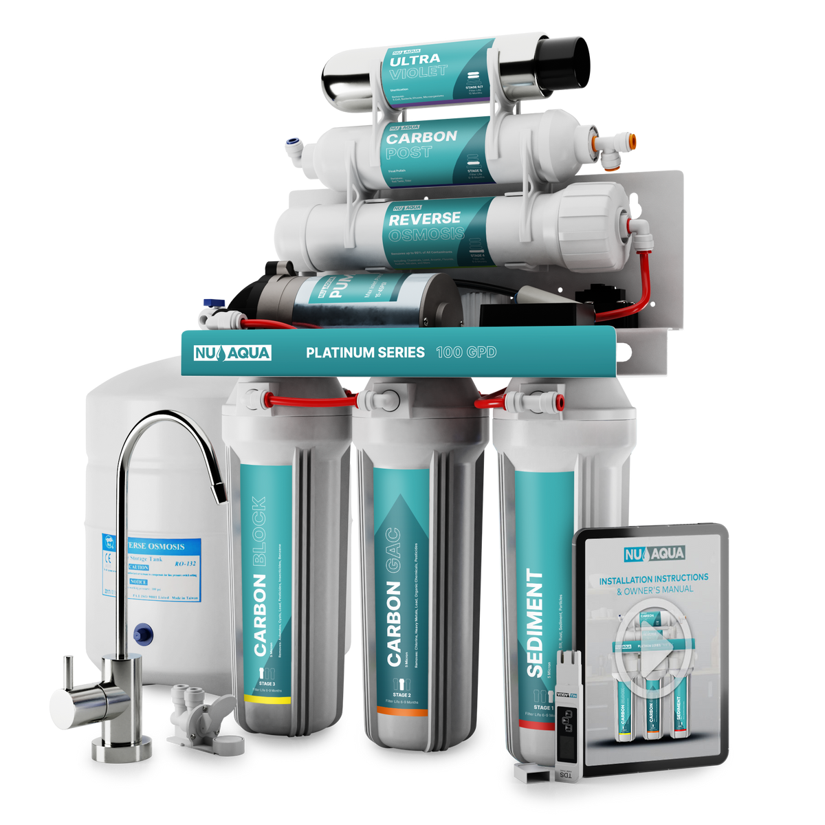 thumbnail image 2 of 6-Stage Reverse Osmosis RO/DI Water Filter Replacement Set – 100 GPD For Aquarium, Max Water 2 of 4