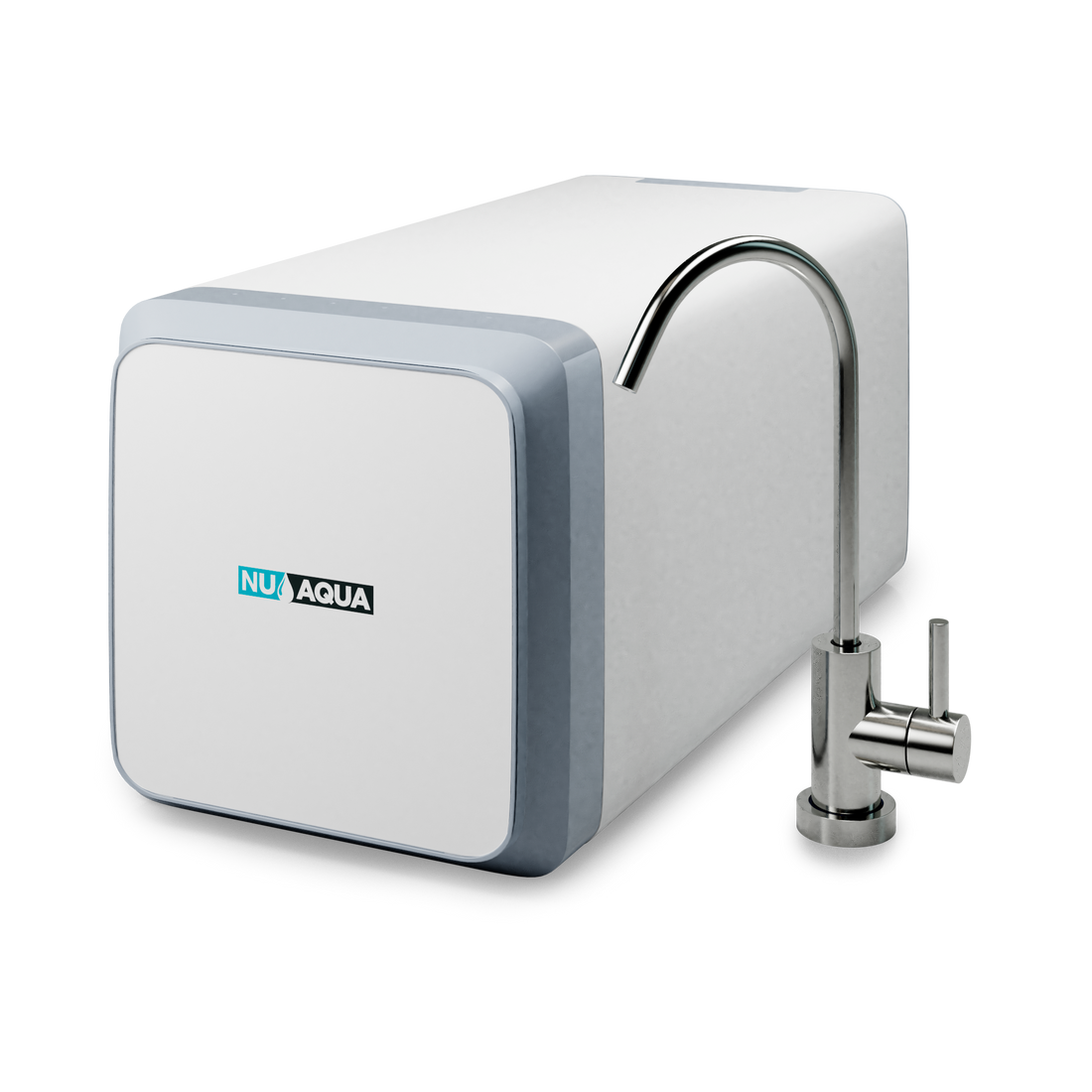 Reverse Osmosis Water Filter NU Aqua Efficiency Series Tankless 600GPD Reverse Osmosis System 2:1 Pure To Waste - front of system next to smart faucet