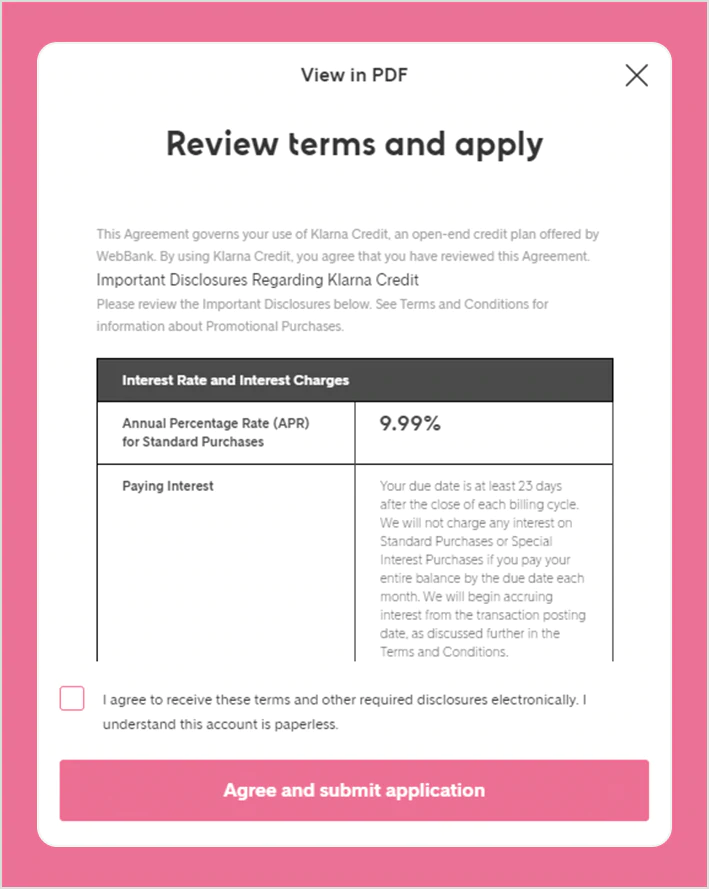 Review and accept the terms and apply