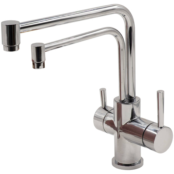 Reverse Osmosis Faucet NU Aqua 3 in 1 Kitchen Faucet Hot/Cold/RO Designer Two Headed Faucet - side view close up