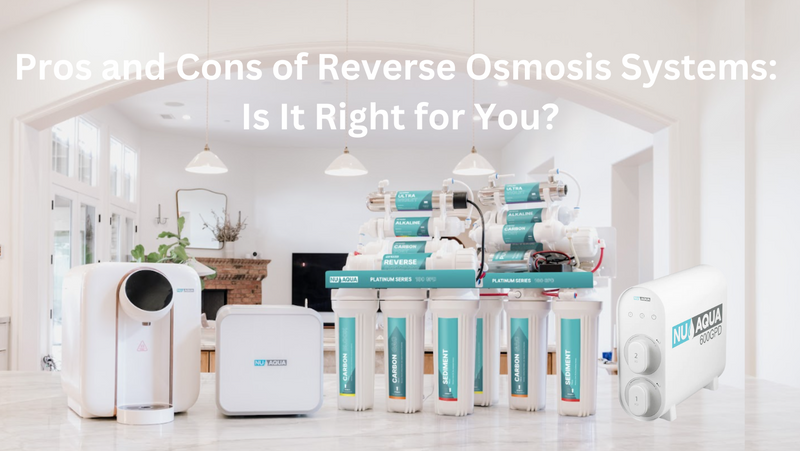five NU Aqua reverse osmosis systems on a kitchen countertop