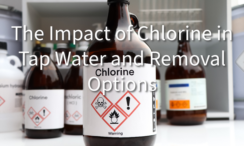 bottles of chlorine and other chemicals on a lab counter top