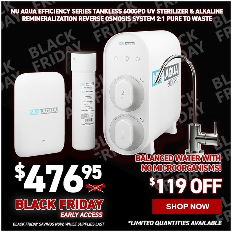 NU Aqua Efficiency Series Tankless 600GPD UV Sterilizer & Alkaline Remineralization Reverse Osmosis System 2:1 Pure To Waste