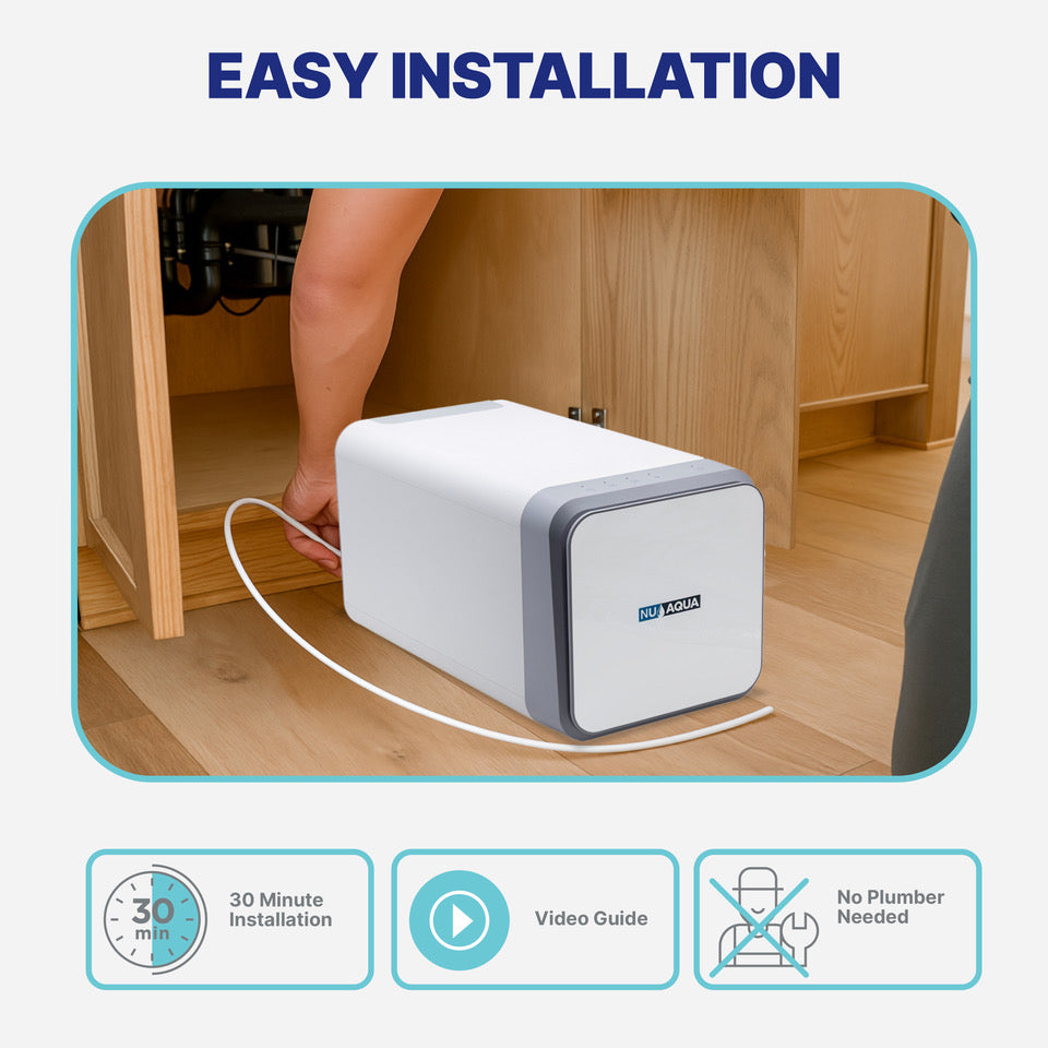 Reverse Osmosis Water Filter NU Aqua Efficiency Series Tankless 600GPD Reverse Osmosis System 2:1 Pure To Waste - Install Infograph