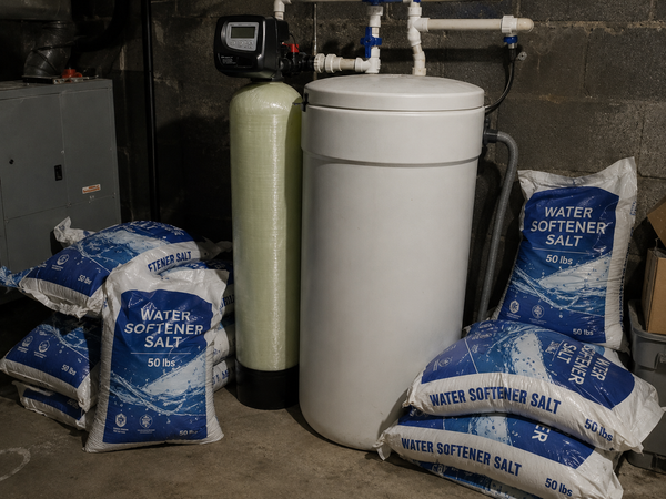 Salt-based water softener system with salt bags
