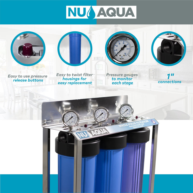 Whole Home Water Purifier NU Aqua 3 Stage Whole House Water Filtration System - system features diagram