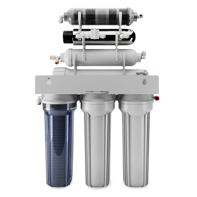 Reverse Osmosis Water Filter NU Aqua Platinum Series 7 Stage Alkaline and UV Ultraviolet 100GPD RO System - back of system