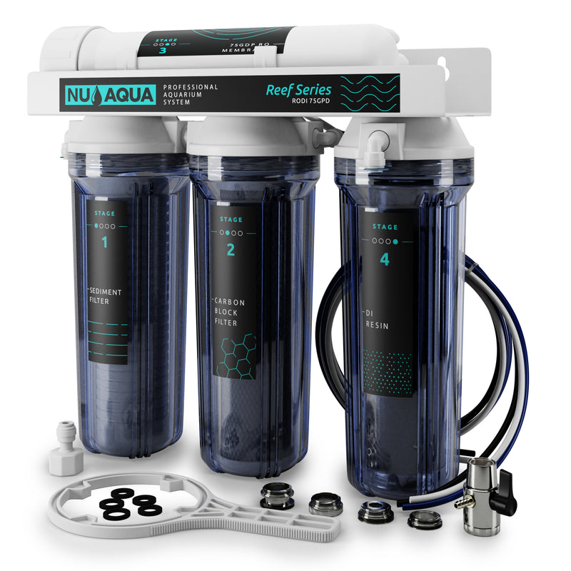 NU Aqua Reef Series 4 Stage 75GPD RODI Reverse Osmosis System - system with all components laid in front