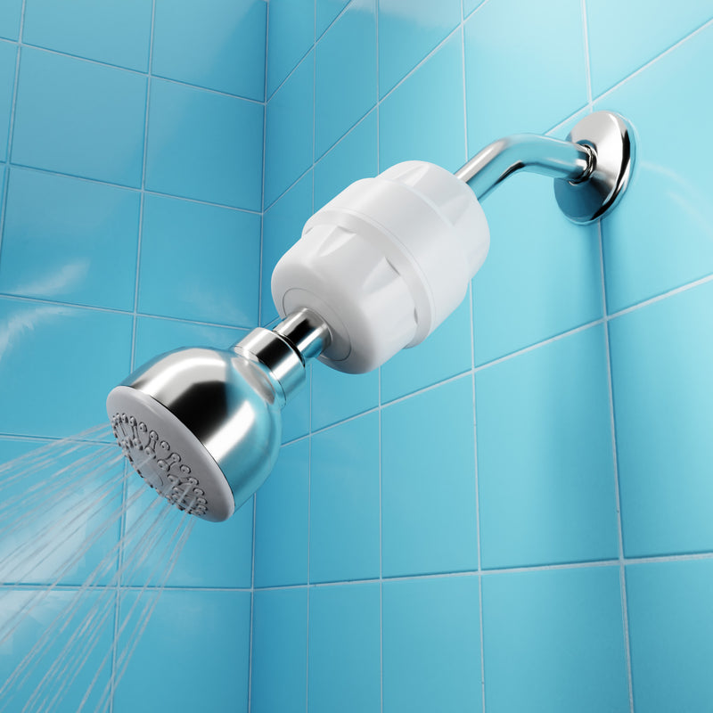NU Aqua Premium Universal Shower Filter System - Filter system installed in shower
