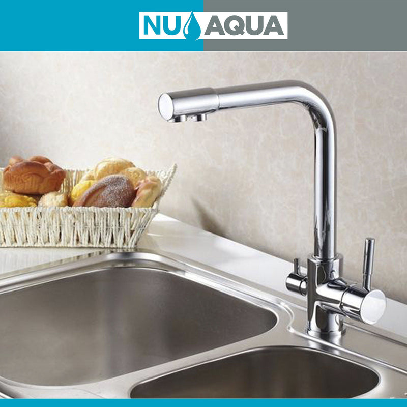Reverse Osmosis Faucet NU Aqua 3 in 1 Kitchen Faucet Hot/Cold/RO Chrome Designer Single Headed Faucet - installed on kitchen sink