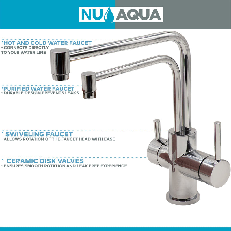 Reverse Osmosis Faucet NU Aqua 3 in 1 Kitchen Faucet Hot/Cold/RO Designer Two Headed Faucet - features diagram