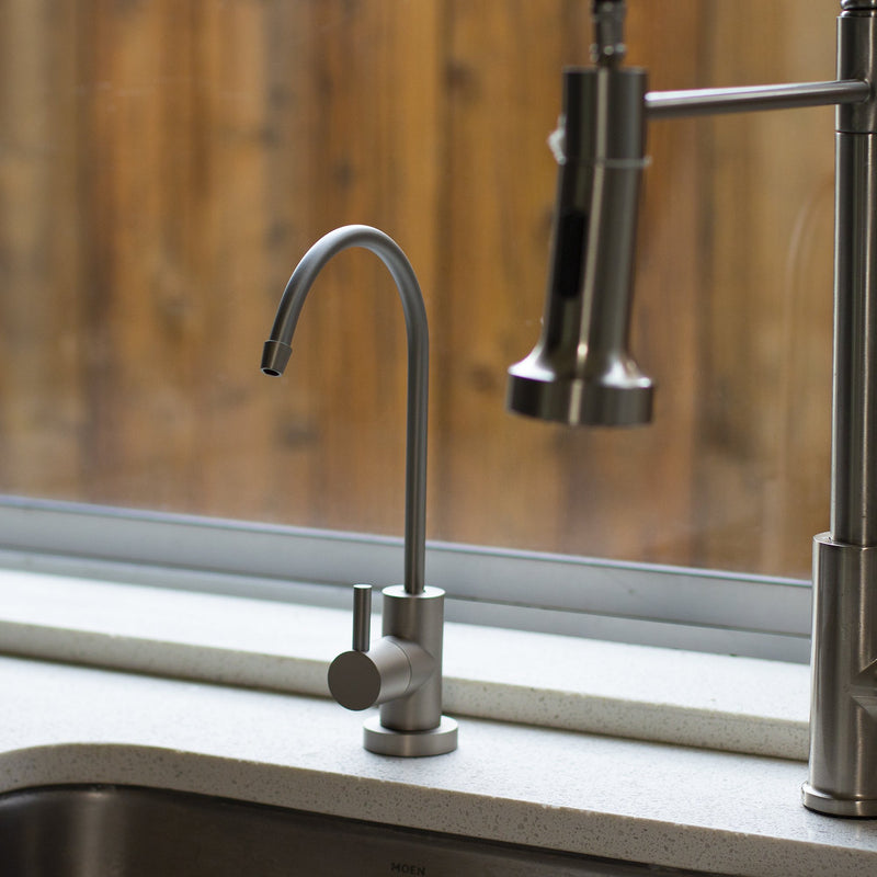 NU Aqua Brushed Satin Nickel Designer Reverse Osmosis Faucet - installed on countertop