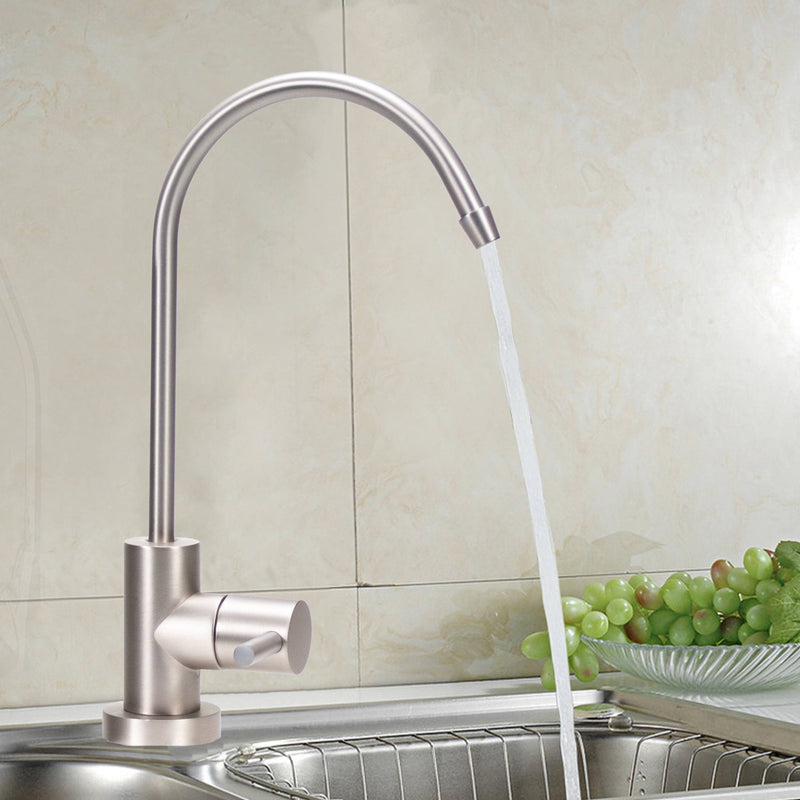 NU Aqua Brushed Satin Nickel Designer Reverse Osmosis Faucet - installed on countertop with water running