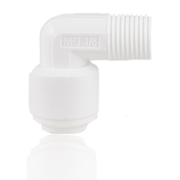 Reverse Osmosis Water Filter Fittings NU Aqua Male Elbow OD1/4'' x NPTF 1/8'' - side profile close up
