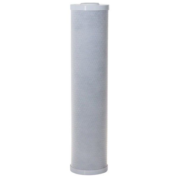 Reverse Osmosis Replacement Water Filters NU Aqua 4.5" x 20" 5 Micron Whole House Carbon Block Filter - side profile close up