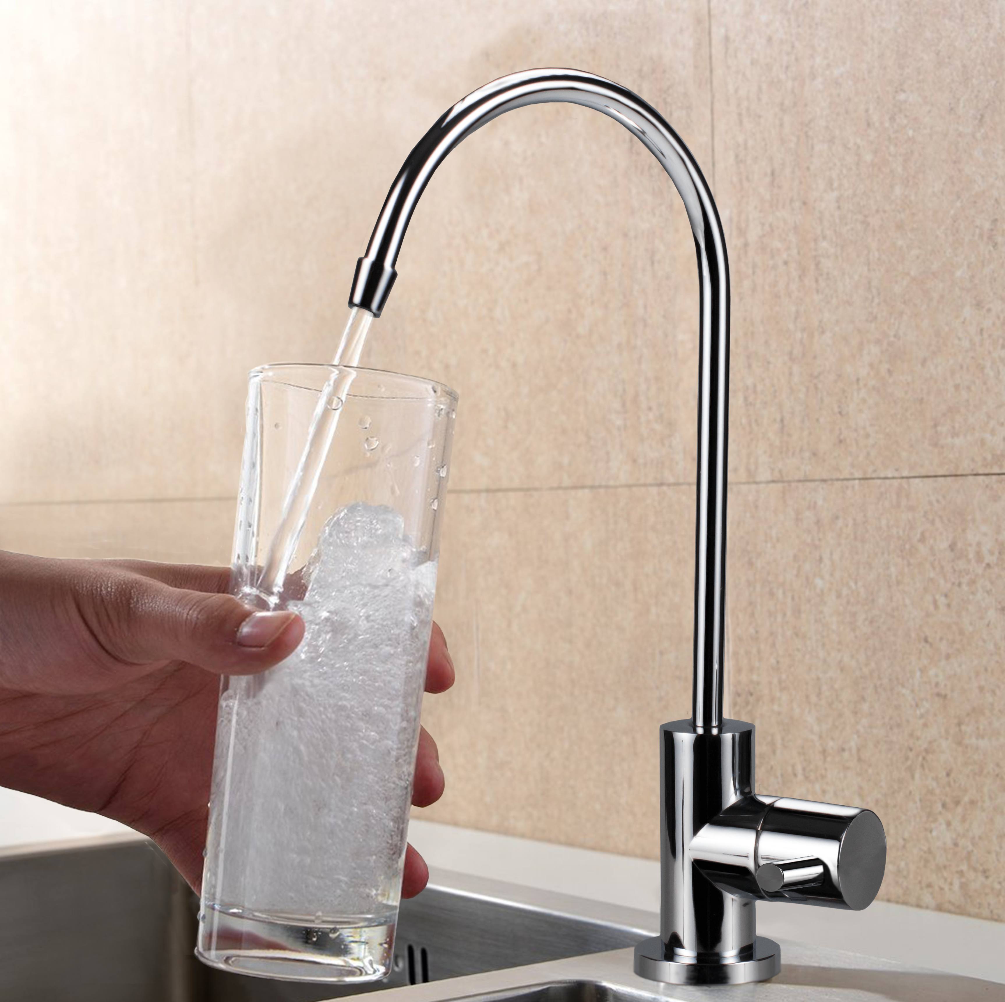Reverse Osmosis Water Filter NU Aqua Platinum Series 5 Stage 100GPD RO System - faucet filling glass of water